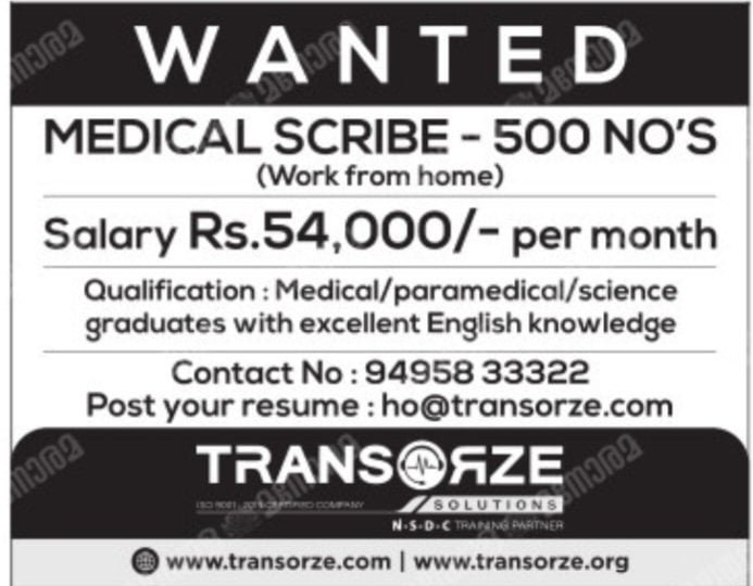 Work From Home Medical Scribe Vacancies 500 Free Job Alerts Kerala